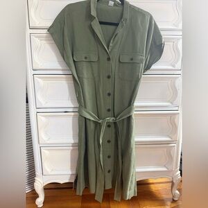 Old Navy Olive Green Linen  Shirt Dress Size M